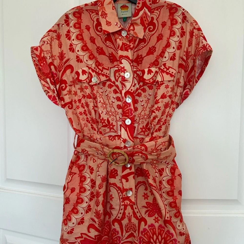 Farm Rio Jaipur Linen Print Romper with Belt - Picture 9 of 13